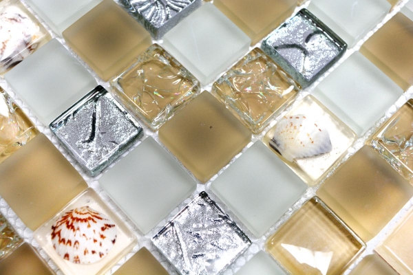 Muestra de mano mosaico azulejo translúcido beige cristal mosaico concha beige MOS82B-0112_m