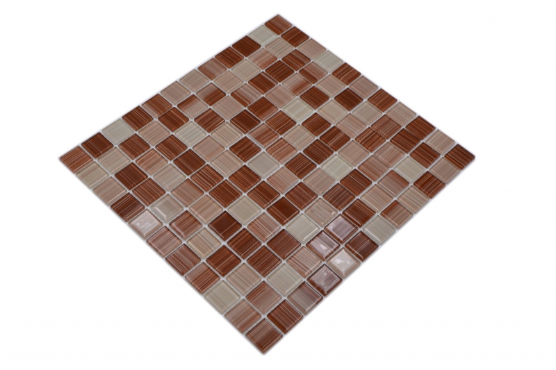 Mosaico de vidrio mosaico azulejos línea beige marrón azulejo espejo pared de la ducha MOS64-1209