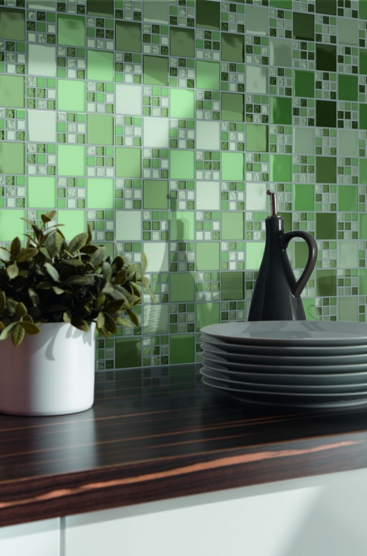 Mosaico de vidrio mosaico azulejos azulejos backsplash blanco verde azulejo verde MOS78-0504