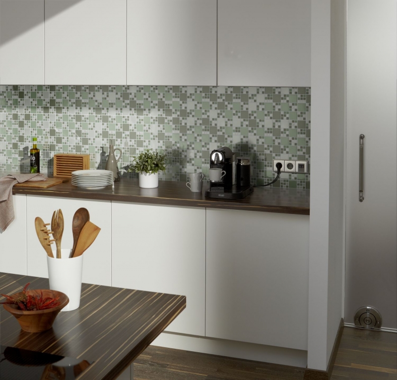 Mosaico de vidrio mosaico azulejos azulejos backsplash blanco verde azulejo verde MOS78-0504