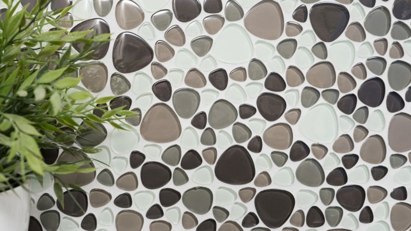 Mosaico de vidrio mosaico azulejos beige marrón guijarros plato de ducha azulejo backsplash MOS94-PG66