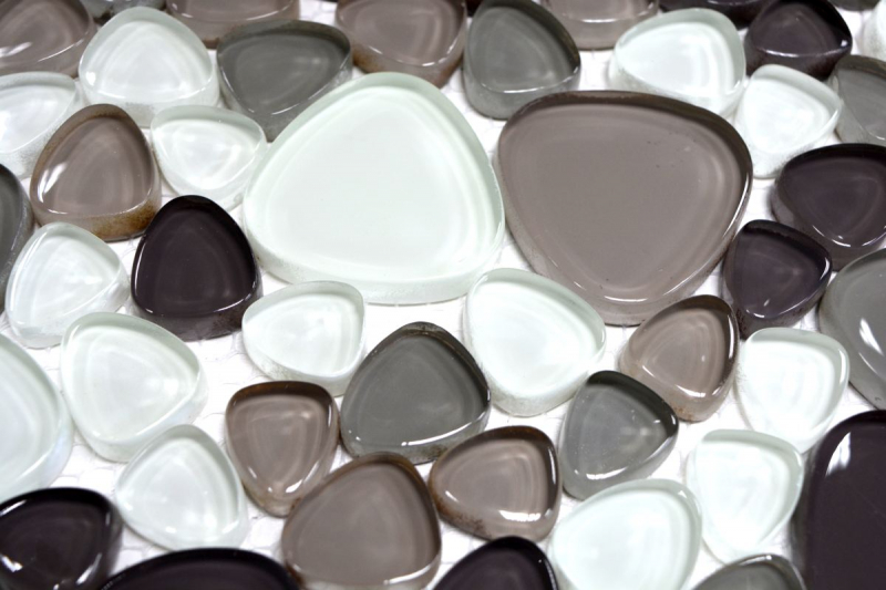Muestra de mano mosaico azulejo translúcido beige marrón guijarro mosaico de vidrio Crystal transparente beige marrón MOS94-PG66_m