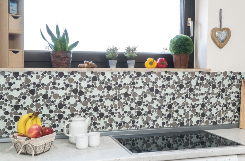 Mosaico de vidrio mosaico azulejos beige marrón guijarros plato de ducha azulejo backsplash MOS94-PG66