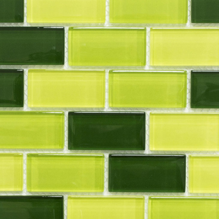 Muestra de mano mosaico azulejo verde translúcido Ladrillo Mosaico de vidrio Cristal verde claro verde oscuro MOS76-0506_m