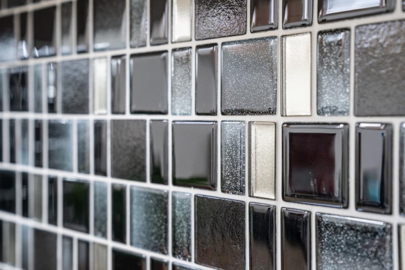 Mosaico de vidrio mosaico azulejos azulejos backsplash gris antracita negro combinación iridiscente MOS68-035B