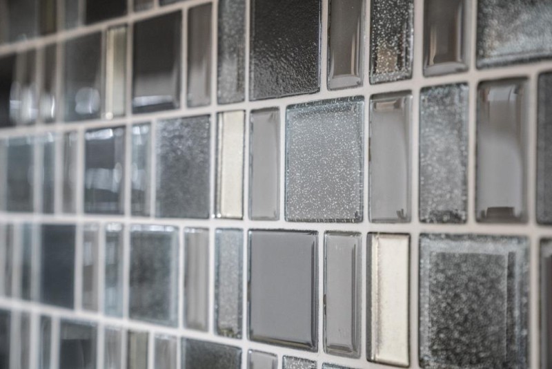 Mosaico de vidrio mosaico azulejos azulejos backsplash crema gris antracita combinación iridiscente MOS68-0213G