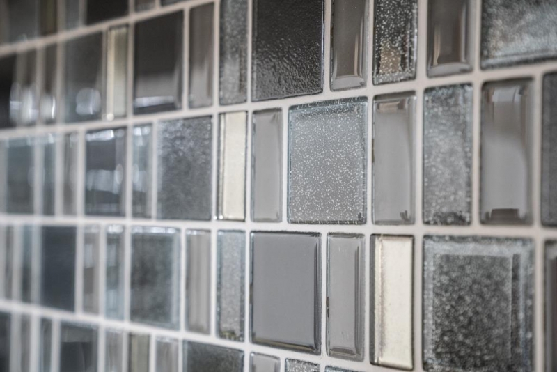 Mosaico de vidrio mosaico azulejos azulejos backsplash crema gris antracita combinación iridiscente MOS68-0213G