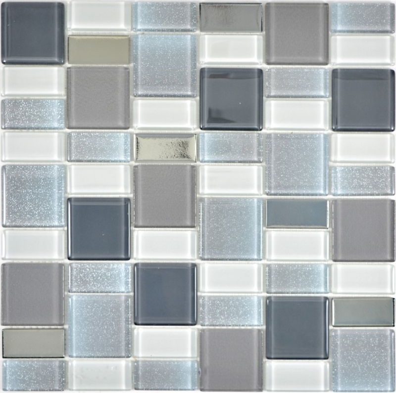 Mosaico de vidrio mosaico azulejos azulejos backsplash crema gris humo combinación iridiscente MOS68-0216F