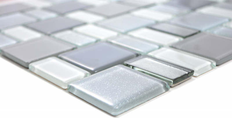 Mosaico de vidrio mosaico azulejos azulejos backsplash crema gris humo combinación iridiscente MOS68-0216F
