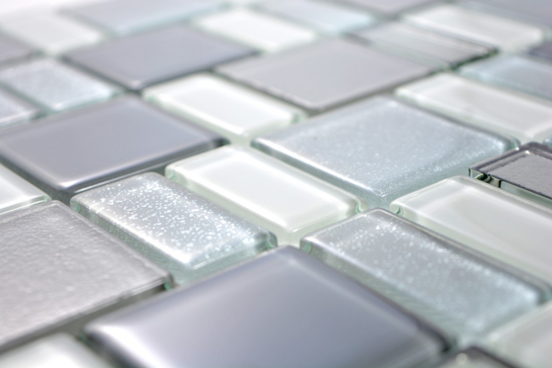 Mosaico de vidrio mosaico azulejos azulejos backsplash crema gris humo combinación iridiscente MOS68-0216F