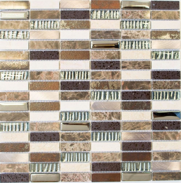 Muestra de mano mosaico azulejo translúcido compuesto aluminio beige marrón plata negro rectángulo mosaico de vidrio Cristal Piedra artificial Alu EP beige marrón MOS87-SM48_m