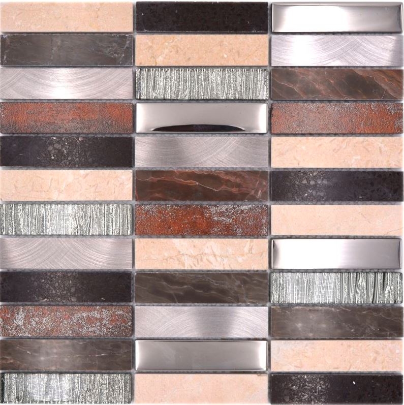 Rectángulo mosaico azulejos mosaico de vidrio aluminio piedra natural beige marrón plata negro azulejo espejo pared WC - MOS87-48X