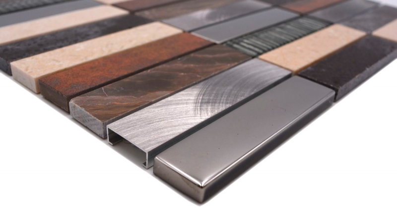Rectángulo mosaico azulejos mosaico de vidrio aluminio piedra natural beige marrón plata negro azulejo espejo pared WC - MOS87-48X