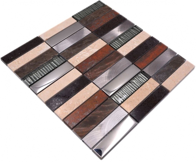 Rectángulo mosaico azulejos mosaico de vidrio aluminio piedra natural beige marrón plata negro azulejo espejo pared WC - MOS87-48X
