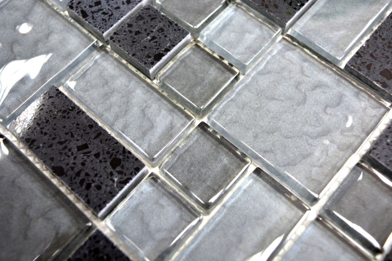 Muestra de mano mosaico azulejo translúcido compuesto negro combinación vidrio mosaico Cristal Artificial negro MOS88-K989_m