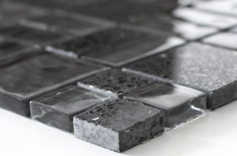 Muestra de mano mosaico azulejo translúcido compuesto negro combinación vidrio mosaico Cristal Artificial negro MOS88-K989_m