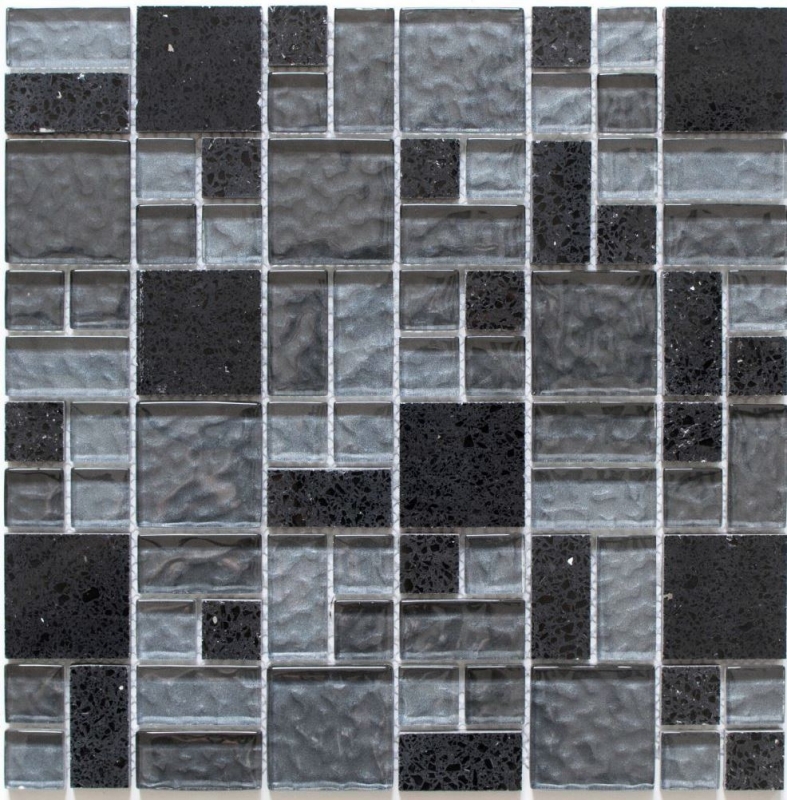 Piedra artificial mosaico de vidrio azulejos de mosaico compuesto negro gris oscuro antracita azulejo backsplash cocina - MOS88-K989