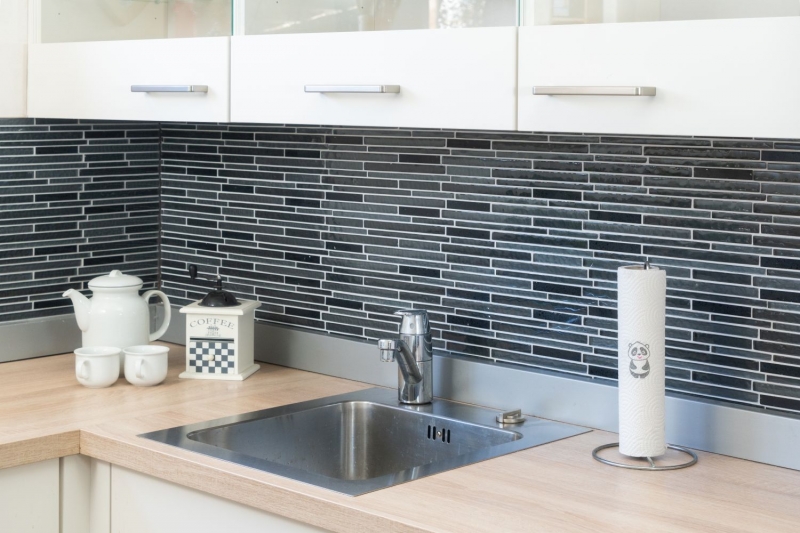 Mosaico de vidrio piedra artificial varillas mosaico azulejo compuesto negro antracita gris oscuro pared frente a la cocina WC - MOS86-MS89