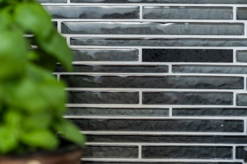 Mosaico de vidrio piedra artificial varillas mosaico azulejo compuesto negro antracita gris oscuro pared frente a la cocina WC - MOS86-MS89