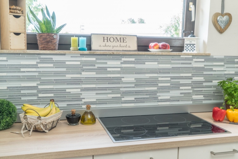 Mosaico de vidrio de piedra artificial barras de mosaico de azulejos compuesto blanco viejo blanco claro gris antracita azulejo backsplash pared baño - MOS86-MS90