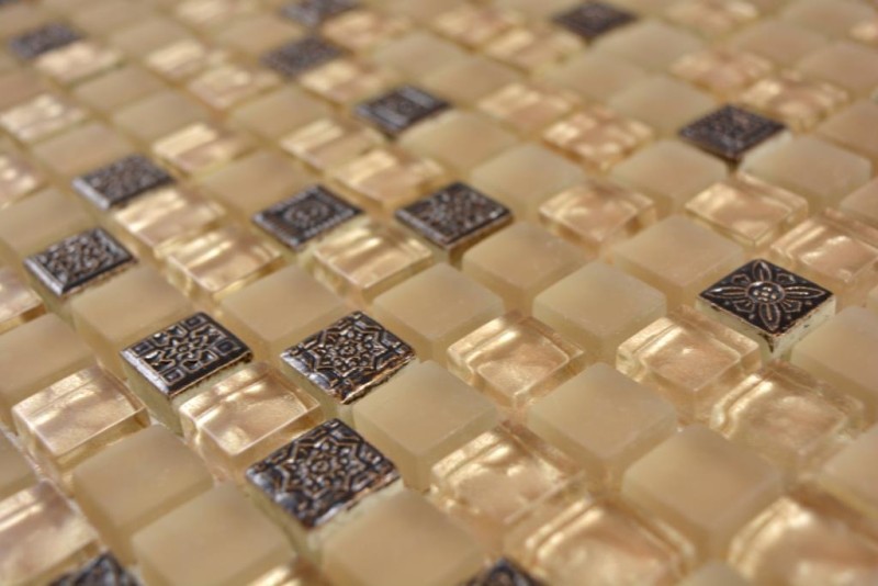 Mosaico de vidrio mosaico azulejo beige resina mate esmerilado oro ocre azulejo backsplash cocina backsplash baño azulejo - MOS92-1207