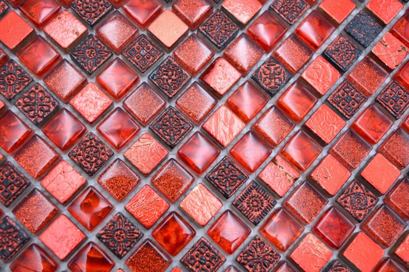 Mosaico de vidrio mosaico de azulejos de resina de color rojo oscuro BAÑO WC cocina azulejos azulejos pared backsplash - MOS92-0904