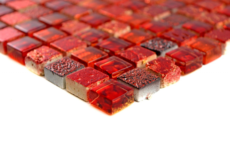 Muestra de mano azulejo mosaico Rojo translúcido Mosaico de vidrio Cristal Resina rojo BAÑO WC Cocina PARED MOS92-0904_m