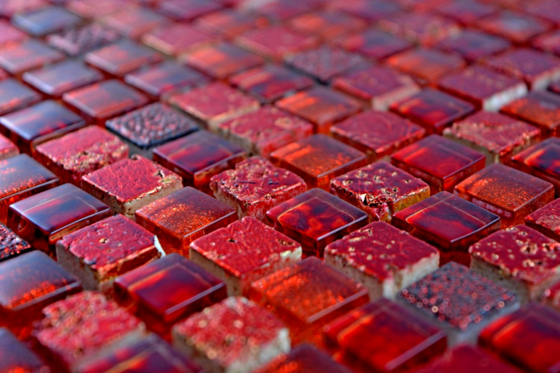 Muestra de mano azulejo mosaico Rojo translúcido Mosaico de vidrio Cristal Resina rojo BAÑO WC Cocina PARED MOS92-0904_m