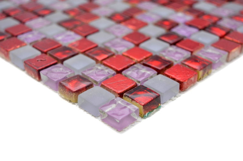 Muestra de mano mosaico azulejo translúcido rojo rosa blanco mosaico de vidrio Cristal Resina rojo rosa blanco mate MOS92-0911_m