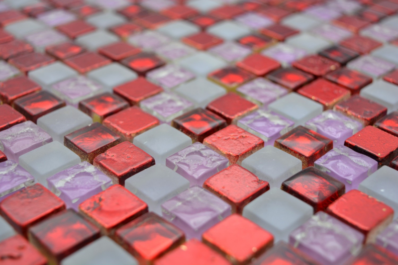 Muestra de mano mosaico azulejo translúcido rojo rosa blanco mosaico de vidrio Cristal Resina rojo rosa blanco mate MOS92-0911_m