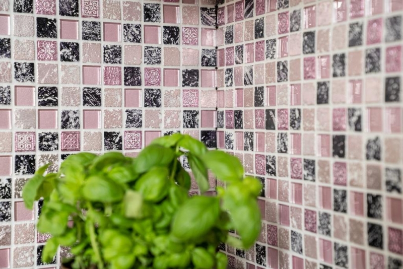 Piedra artificial mosaico rústico azulejo mosaico de vidrio resina rosa magenta BAÑO WC cocina PARED azulejo backsplash - MOS82-1104