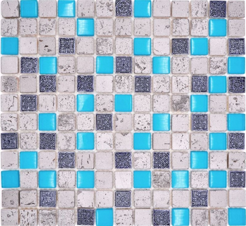 Piedra artificial mosaico rústico azulejo mosaico de vidrio resina azul gris antracita plata cocina salpicadero azulejo backsplash - MOS82-0402