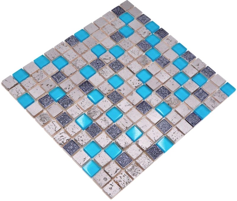 Piedra artificial mosaico rústico azulejo mosaico de vidrio resina azul gris antracita plata cocina salpicadero azulejo backsplash - MOS82-0402