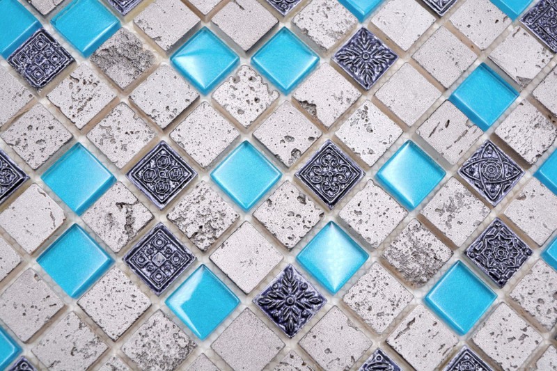 Piedra artificial mosaico rústico azulejo mosaico de vidrio resina azul gris antracita plata cocina salpicadero azulejo backsplash - MOS82-0402