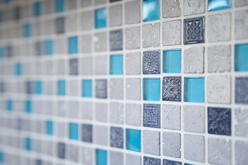 Piedra artificial mosaico rústico azulejo mosaico de vidrio resina azul gris antracita plata cocina salpicadero azulejo backsplash - MOS82-0402