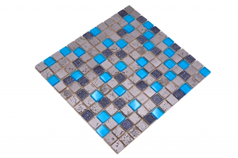 Piedra artificial mosaico rústico azulejo mosaico de vidrio resina azul gris antracita plata cocina salpicadero azulejo backsplash - MOS82-0402