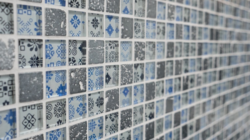 Piedra artificial mosaico rústico azulejo mosaico de vidrio resina azul negro plata blanco backsplash pared cocina baño aseo - MOS83-CB07