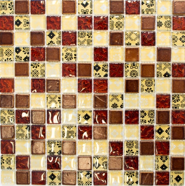 Muestra de mano mosaico Azulejo backsplash Translúcido beige rojo Mosaico de vidrio Cristal Resina Óptica beige rojo MOS83-CMCB25_m