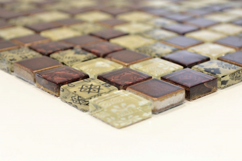 Muestra de mano mosaico Azulejo backsplash Translúcido beige rojo Mosaico de vidrio Cristal Resina Óptica beige rojo MOS83-CMCB25_m