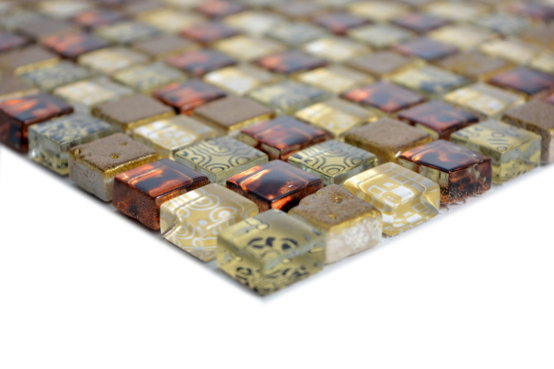 Muestra de mano mosaico azulejo translúcido beige vidrio mosaico cristal resina mirada beige rojo MOS92-1212_m