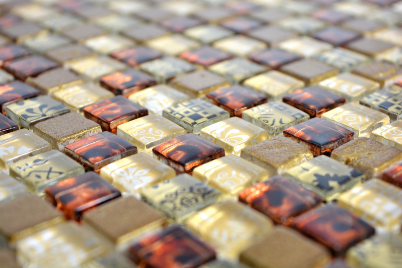 Muestra de mano mosaico azulejo translúcido beige vidrio mosaico cristal resina mirada beige rojo MOS92-1212_m