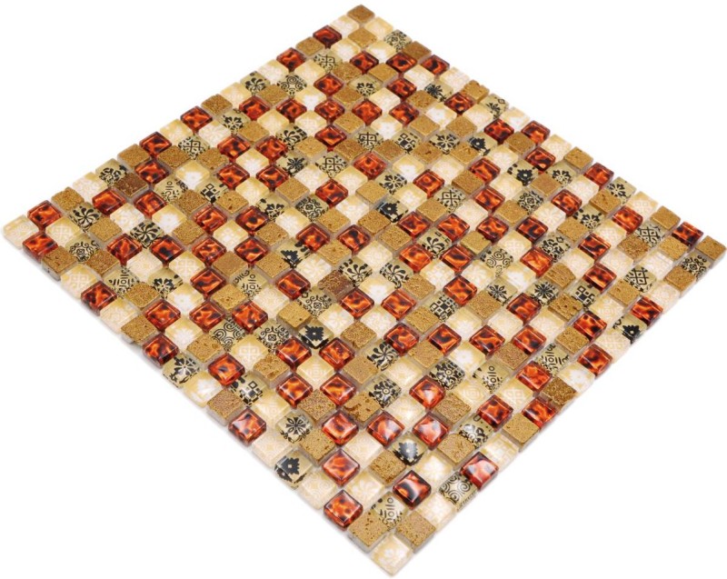 Mosaico de vidrio mosaico azulejo beige resina ocre marrón dorado azulejo backsplash pared - MOS92-1212