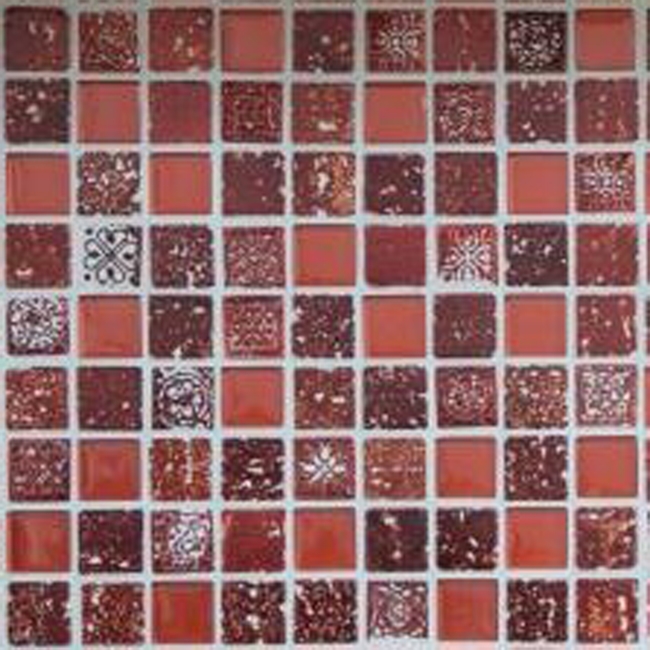 Piedra artificial mosaico rústico azulejo mosaico de vidrio de resina de color rojo oscuro fuego rojo BAD WC cocina splashback azulejo espejo de pared - MOS82-0906