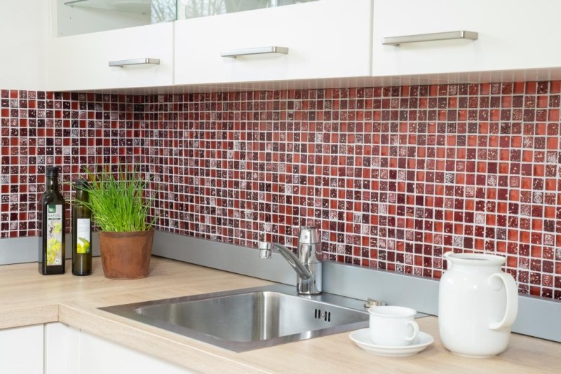 Piedra artificial mosaico rústico azulejo mosaico de vidrio de resina de color rojo oscuro fuego rojo BAD WC cocina splashback azulejo espejo de pared - MOS82-0906