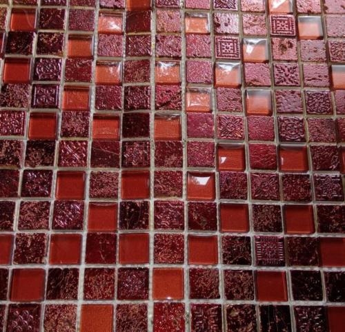 Piedra artificial mosaico rústico azulejo mosaico de vidrio de resina de color rojo oscuro fuego rojo BAD WC cocina splashback azulejo espejo de pared - MOS82-0906