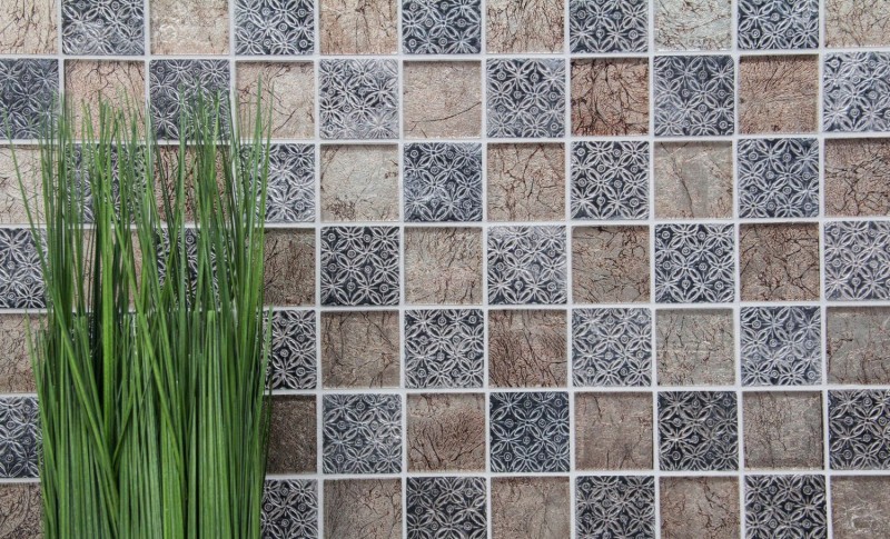 Mosaico de vidrio mosaico azulejo champán negro resina mirada azulejo backsplash cocina ducha pared MOS78B-0702