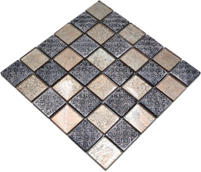 Mosaico de vidrio mosaico azulejo champán negro resina mirada azulejo backsplash cocina ducha pared MOS78B-0702