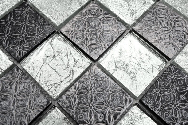 Muestra de mano mosaico azulejo espejo translúcido plata vidrio mosaico cristal resina óptica plata MOS88-8OP6_m