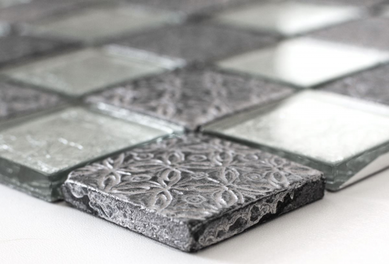 Muestra de mano mosaico azulejo espejo translúcido plata vidrio mosaico cristal resina óptica plata MOS88-8OP6_m