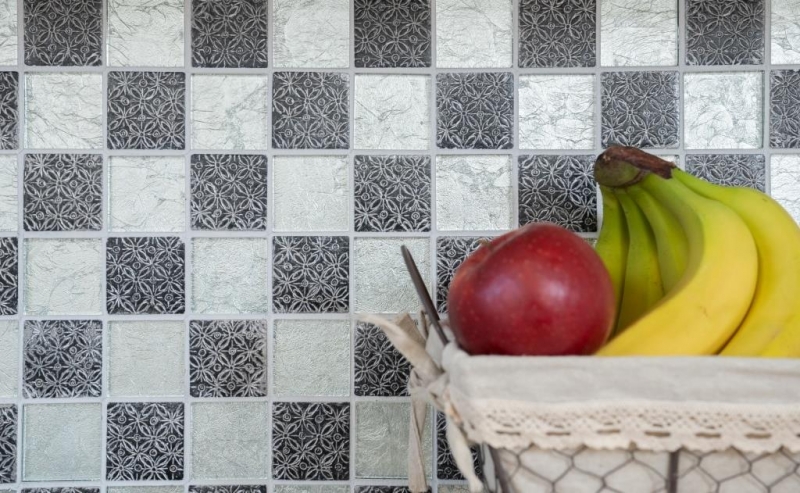 Mosaico de azulejos de plata de vidrio de mosaico de resina de aspecto de plata azulejos backsplash pared de la cocina MOS88-8OP6